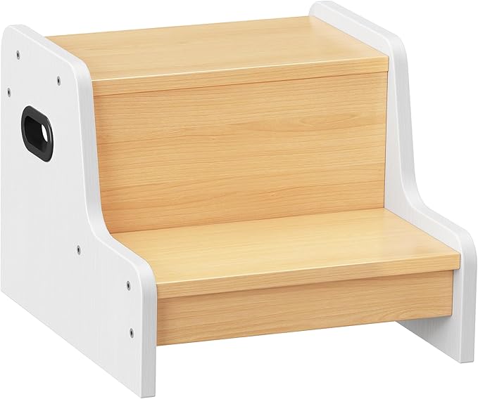 HOOBRO Step Stool for Kids, Two Step Toddler's Stool, Kids Potty Training Stool with Handles, Non-Slip Pads for Safety, Easy to Move, for Sink, Bathroom, Bedroom, White WN01JD01G1