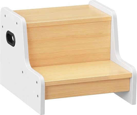 HOOBRO Step Stool for Kids, Two Step Toddler's Stool, Kids Potty Training Stool with Handles, Non-Slip Pads for Safety, Easy to Move, for Sink, Bathroom, Bedroom, White WN01JD01G1