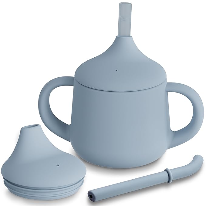 Moonkie Silicone Baby Sippy Cups | 3 Stages Training Cup Straw Cup for Infants Toddlers and Kid | 4 oz 1Pack