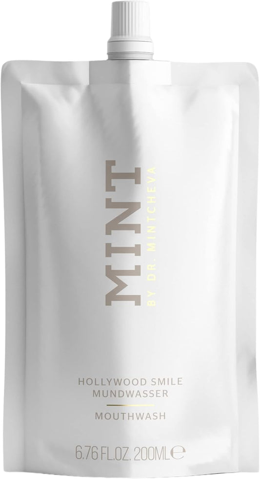 Mint Hollywood Smile Mouthwash Refill – 2-Phase Whitening Formula with Hydrogen Peroxide 0,1% & Sodium Polyphosphate – Alcohol-Free – Vegan – 6.76 fl oz