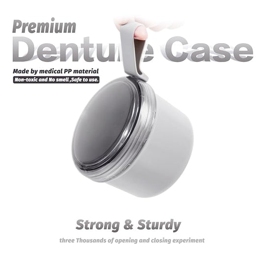 Large Denture Bath Cup No Leak Denture Case Retainer Cleaner Case Complete Cleaning Care Denture Clear and Retainer Denture Holder for Soaking (grey)