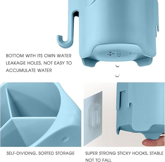 Kids Toothbrush Holder, Cute Elephant Toothbrush Holders for Toddler, Toothbrush Toothpaste Holder for Bathroom, Toothbrush Organizer with 3 Slots and a Hook, Blue