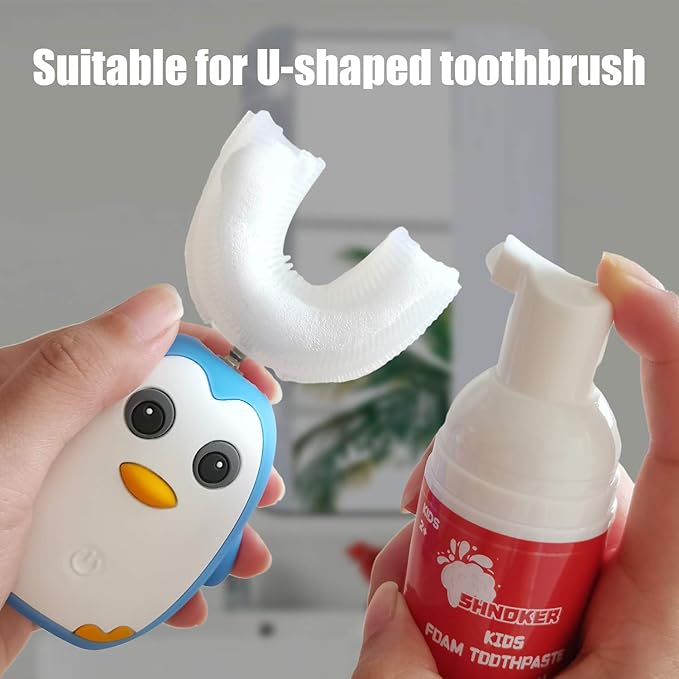 Kids Foam Toothpaste with Strawberry Flavor, Fluoride Free Natural Formula, Foam Toothpaste for Electric Toothbrush(60ml)(2 Pack)