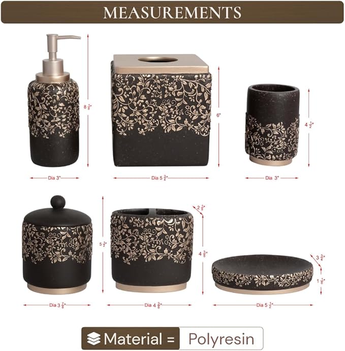 6-Piece Bathroom Accessories Set – Soap Dispenser, Toothbrush Holder, Tumbler, Soap Dish, Cotton Swab Jar & Toilet Brush – Modern Bathroom Decor Set (Stella)