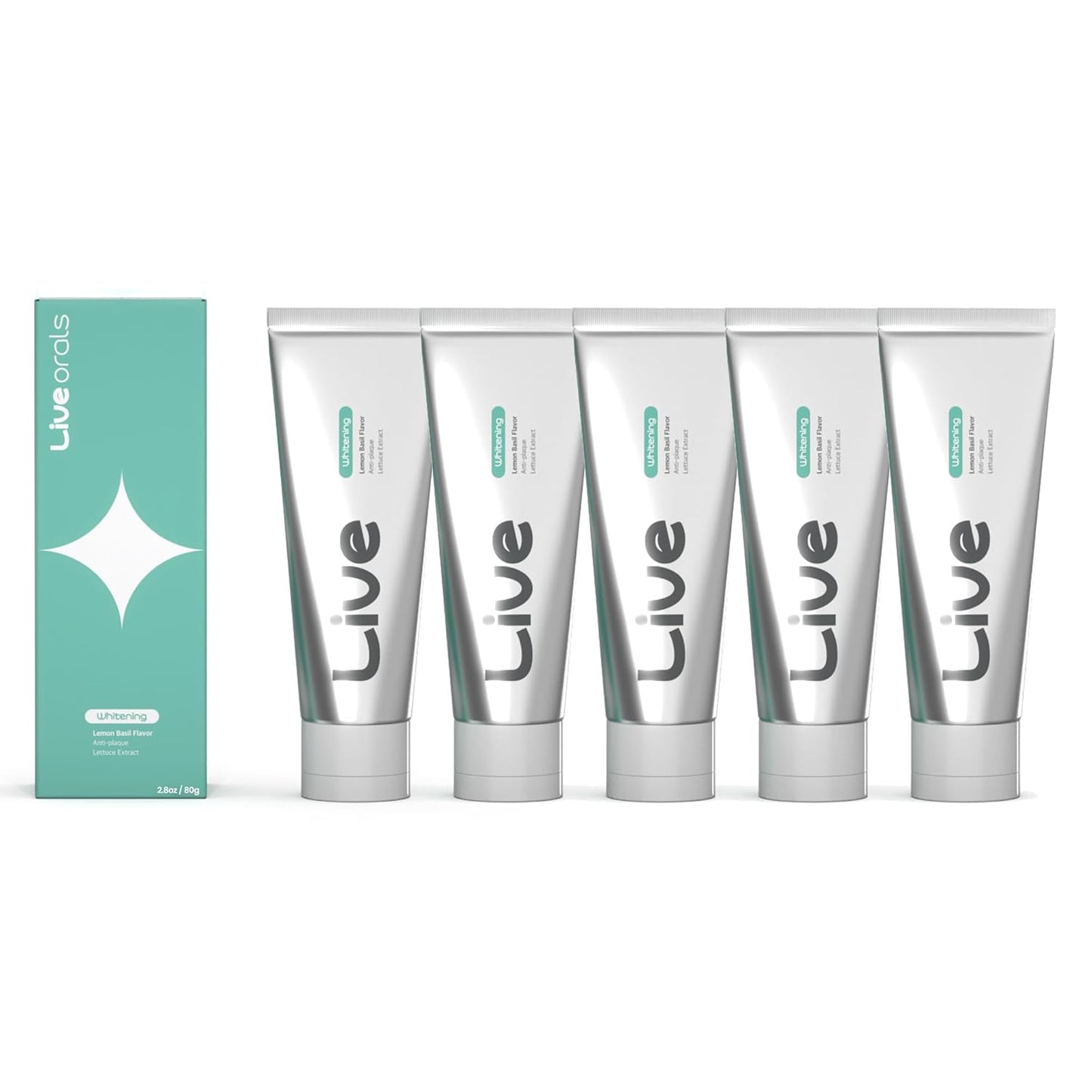 Live Orals Whitening Toothpaste 80g x 5 Units - Fluoride-Free, Nano Hydroxyapatite & Hydrogen Peroxide, Sensitive Teeth, Enamel Strengthening, Natural Mint Gel