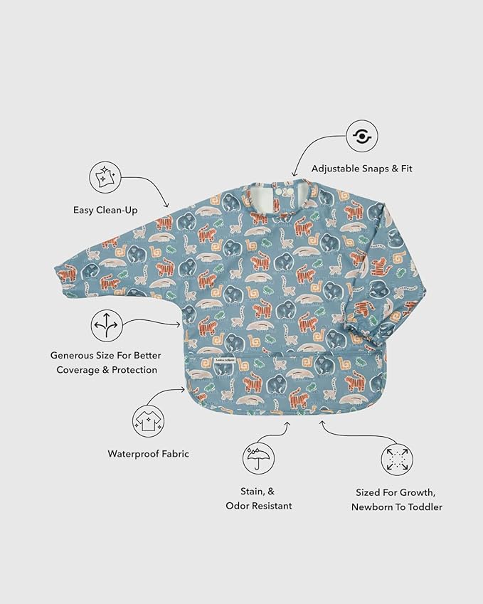 Loulou Lollipop Long Sleeve Mess Free Waterproof Bibs, for baby boys and girls 6-36 Months, Machine Washable, Travel Friendly