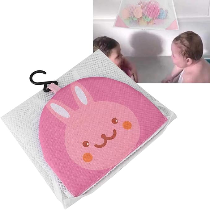Mesh Bath Toy Organizer, Kids Bath Tub Toy Holder Mesh Bathroom Shower Caddy Bottom Zipper Toy Storage Net Organizer Hanging Bag for Bathroom Bathtub, 17.7x19.7 inch (Pink)