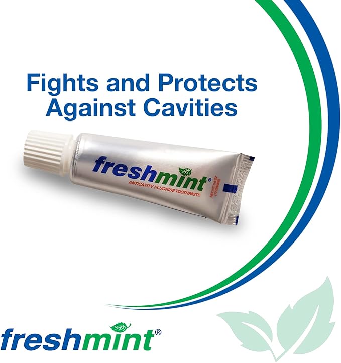 144 Tubes of Freshmint 0.6 oz. Anticavity Fluoride Toothpaste, Metallic Tube, Tubes do not have Individual Boxes for Extra Savings, Travel Size