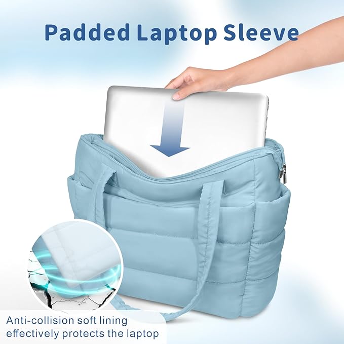 TOPDesign Puffer Tote Bag for Women, Lightweight Puffy Handbag with Compartments, Quilted Shoulder Bag for Work, Travel, Gym