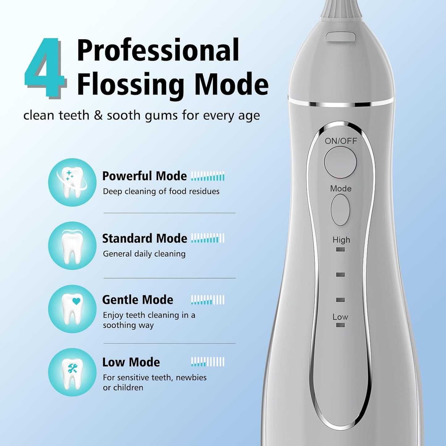 Leominor Water Dental Flosser Pick for Teeth, 300ML Portable Oral Irrigator Upgraded Tank Removable,IPX7 Waterproof, Rechargeable Travel Teeth Cleaner, Professional Electric Flossing Machine (Gray)