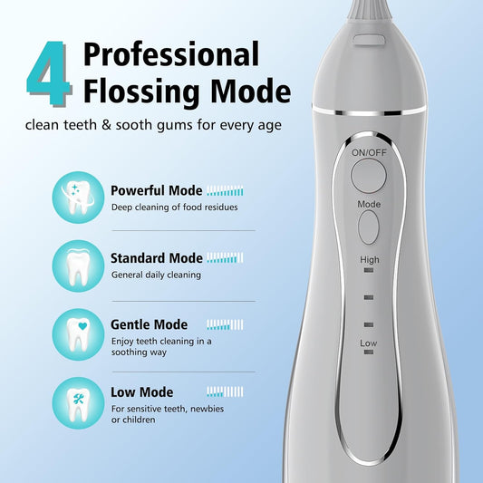 Leominor Water Dental Flosser Pick for Teeth, 300ML Portable Oral Irrigator Upgraded Tank Removable,IPX7 Waterproof, Rechargeable Travel Teeth Cleaner, Professional Electric Flossing Machine (Gray)