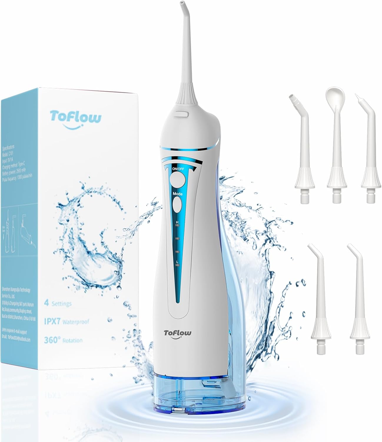 Water Dental Flosser Teeth Pick: 4 Modes Travel Portable Water Flosser, Rechargeable Irrigation Cleaner for Teeth, 300ML Cordless Oral Irrigator with 5 Jet Tips, IPX7 Waterproof Dental Flosser