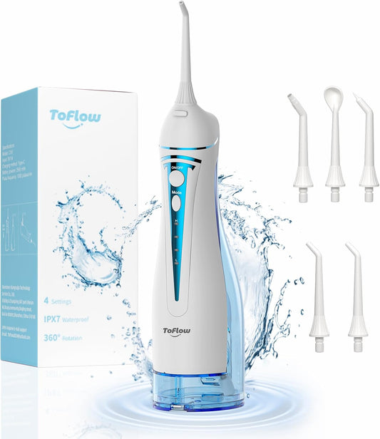 Water Dental Flosser Teeth Pick: 4 Modes Travel Portable Water Flosser, Rechargeable Irrigation Cleaner for Teeth, 300ML Cordless Oral Irrigator with 5 Jet Tips, IPX7 Waterproof Dental Flosser