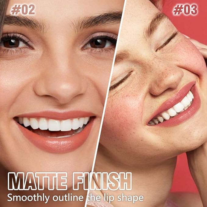 2Pcs Matte Lipstick Crayon Set for Women, 24 Hour Coral Pink Nude Pink Lipstick Lip Liner Pencil Long Lasting Waterproof Smudge Proof, Neutral lip liner marker Easy Application Full Coverage