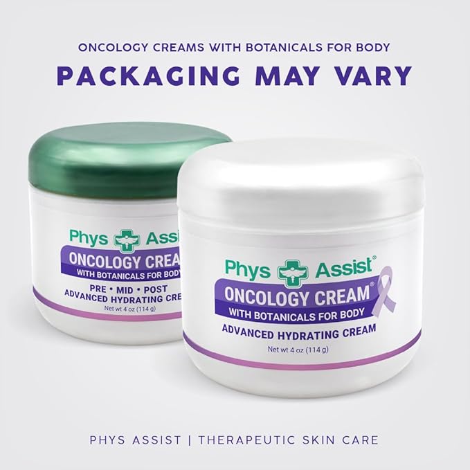 PhysAssist Oncology Cream 4 oz plus Lip Balm. Hydrates and Pampers Stressed skin. Made with a blend of natural Botanicals. Clinically Tested, Non Irritant.