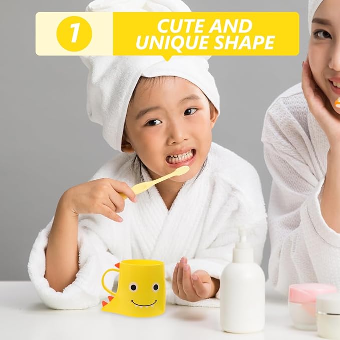 ABOOFAN 2Pcs Cute Dinosaur Toothbrush Cup for Kids Toddler Unbreakable Plastic Bathroom Tumbler Cup Multipurpose Toothbrush Holder for Bathroom Kitchen