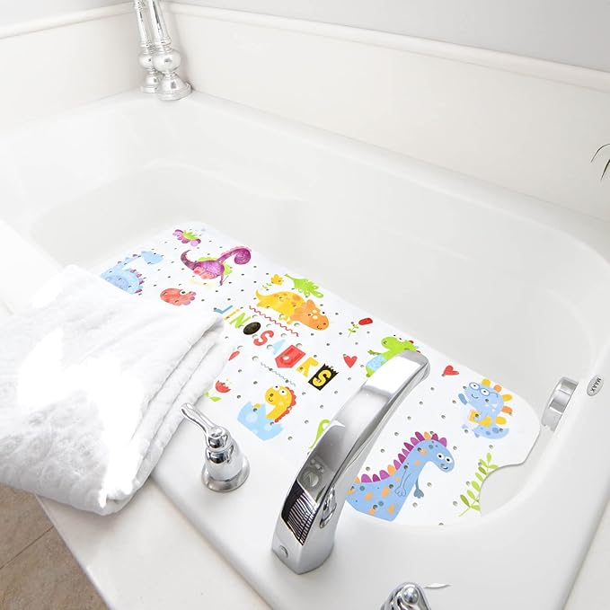 Bath Mat for Tub for Kids Dinosaur Non Slip Bathtub Mat for Baby Toddler 40X16 Inch Long Anti Skid Bathroom Shower Mat with Suction Cups & Drain Holes