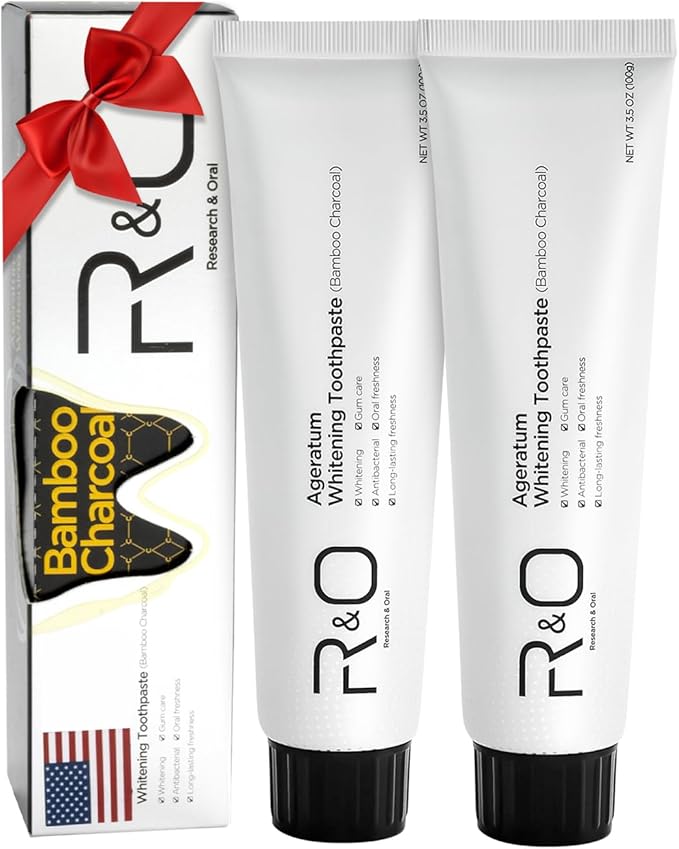 R&O Ageratum Whitening Toothpaste with Bamboo Charcoal, 3.53 oz - Great for Teeth Whitening, Reduces Plaque, Removes Stubborn Stains, Promotes Oral Health, Long - Lasting Fresh Breath (2)