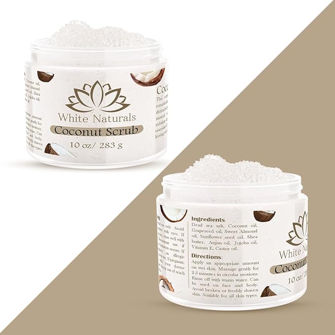 Organic Coconut Oil Scrub, Exfoliating Salt Body Scrub, Deep Cleansing for Soft Skin Remove Dead Skin Cells, Great for Toning Skin, Acne Stretch Marks Cellulite Bump Eraser, Natural Skincare Exfoliant
