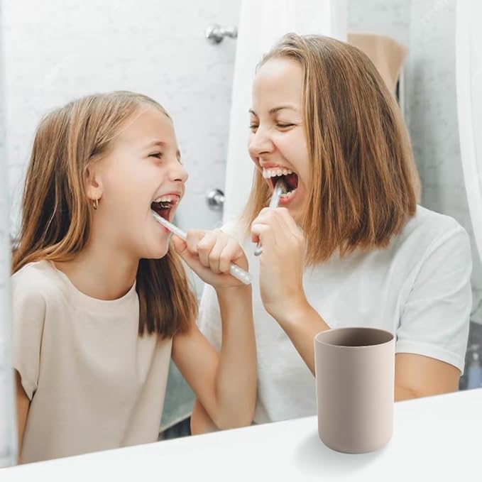 Bathroom Toothbrush Holder Cups, White Plastic Drinking Cups Mouthwash Cup Reusable Water Cup Bathroom Storage for Home Travel, 300ml (Coffee)