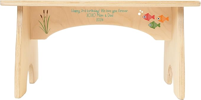 Gone Fishing Step Stool for Toddlers- Bloom Owl Personalized Wood Kids Step Stool with Name for Kitchen Sink, Bathroom, Potty Training, Toilet, Kitchen Sink- Cute, Sturdy and Safe (Fishing)