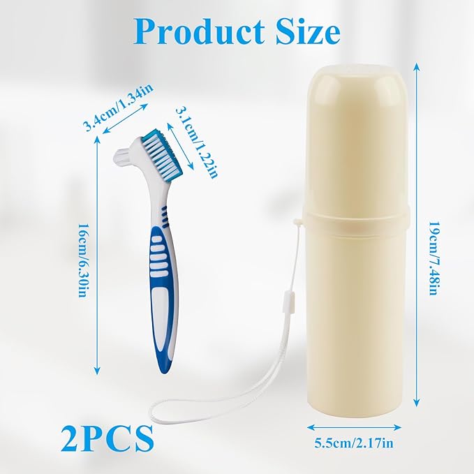 Denture Cleaning Brush Set,Unique Anti-Mold Perforated Breathable Cover Denture Brush with Case, Multi-Layered Soft Bristles Ergonomic Rubber Handle for Denture Toothbrush (1)