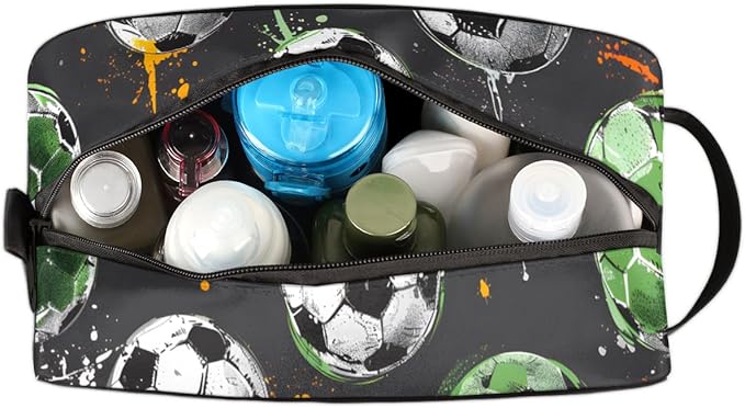 Soccer Ball Boys Travel Toiletry Bag Waterproof Wash Bag Shower Shaving Bag Cosmetic Organizer Makeup Bag Portable Toiletries Accessories for Women Men