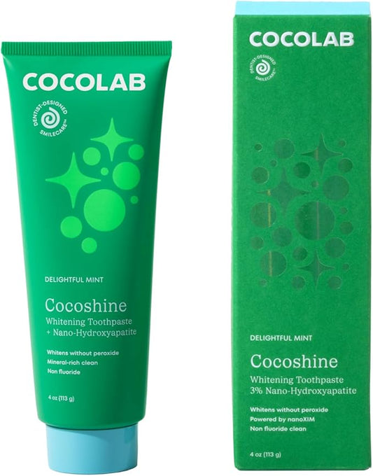 COCOLAB Cocoshine Whitening Toothpaste, Delightful Mint Flavor, Dentist-Designed Oral Care with nHA, Non-Fluoride, Vegan, Recyclable Tube, Coconut-Oil Infused, 4 oz