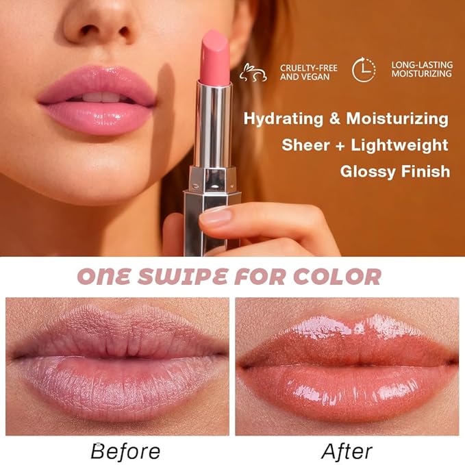 Kaely Honey Lipstick Tinted Lip Balm, Hydrating Shine Lipstick for Women Dry Lips, Moisturizing Nourishing Glossy Lip Gloss Stain Makeup, Sheer Lightweight, Vegan & Cruelty-Free, 03