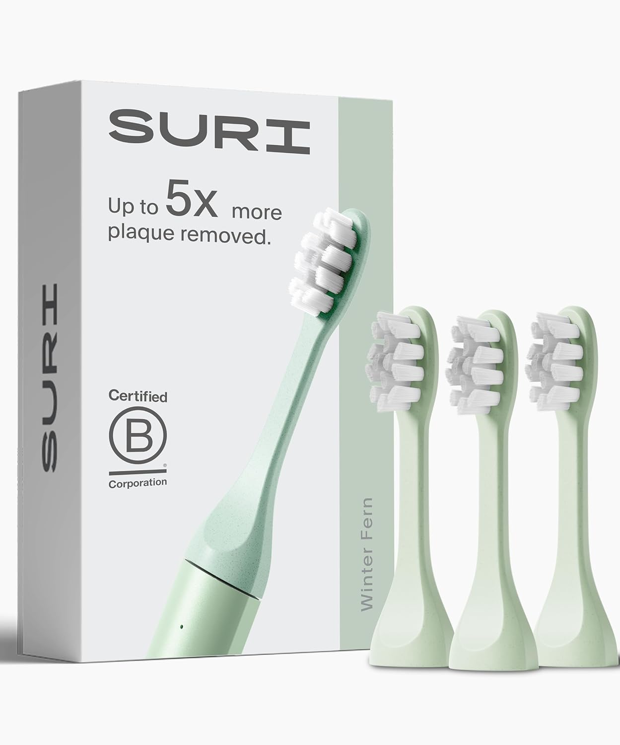 SURI Recyclable Plant-Based, Electric Toothbrush Heads - Built-in Tongue Scraper, Long Lasting Replacement Heads | Compatible Only Sonic Electric Toothbrush - Winter Fern, Pack of 3