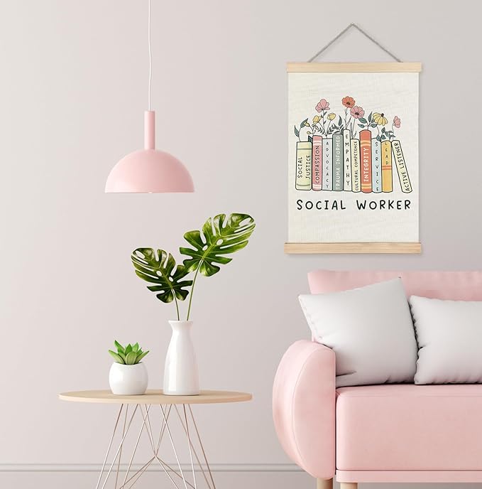 Yomisex Social Worker Wall Art Poster, Social Workers Gifts for Women, Floral Bookish Societal Worker Wall Art Framed for Home Bedroom Living Room Office Decor, 12x16 Inch