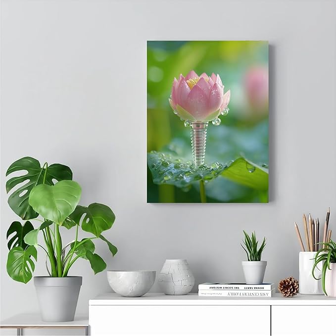 SchindlerBang Dentist Tools Artwork,Vibrant Implant Lotus Illustration,Contemporary Office Decor,Medical Clinic Gift,16x24inch Framed Canvas Ready to Hang