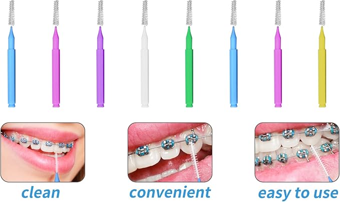 GOUWEIBA 100 pcs Braces Brush Disposable Interdental Brush Toothpick Dental Flossing Head Oral Dental Hygiene Flosser Tooth Cleaning Tools (Mixed Color)