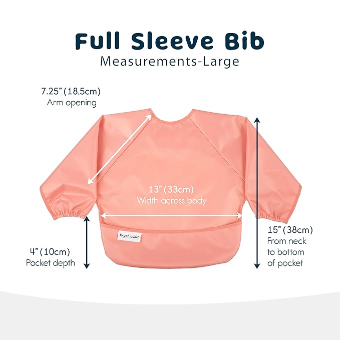 Tiny Twinkle Long Sleeve Bib for Babies & Toddlers – 2 Pack Waterproof Smock Bibs for Eating – Machine Washable & Mess-Proof, Baby Feeding Essential & Shower Must-Have (Peach Terracotta,2-4Y)