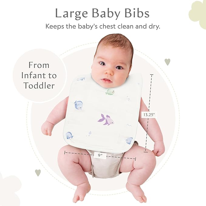 Bamboo Little Baby Bibs (Pack of 2) - Bibs with Adjustable Snaps- Absorbent Terry Backing