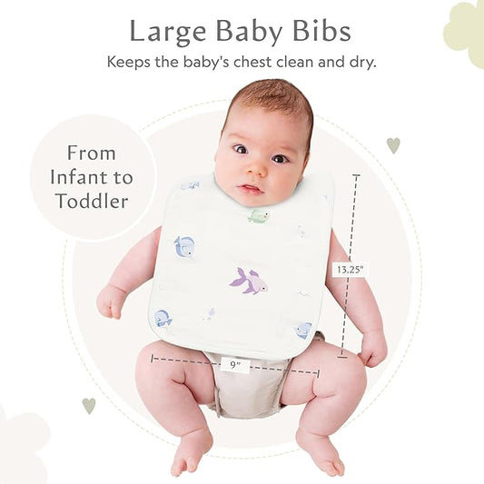 Bamboo Little Baby Bibs (Pack of 2) - Bibs with Adjustable Snaps- Absorbent Terry Backing