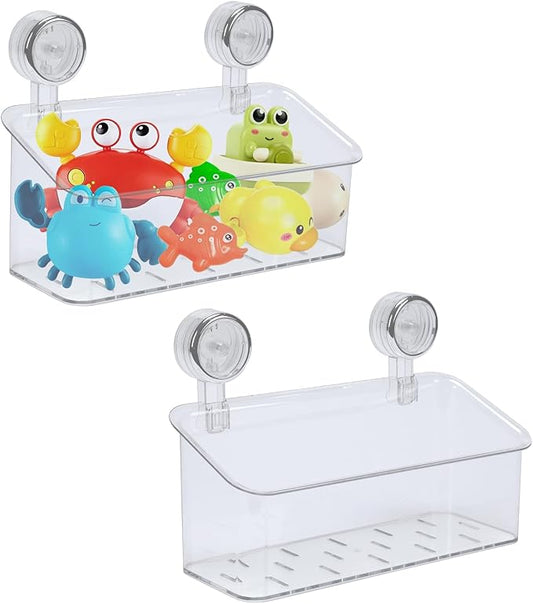 2 Pack Bath Toy Storage Organizer,Kids Bathtub Toy Holder with Drain Holes,clear Powerful Suction Shower Caddy for Bathtub,No Drilling Shower Caddy Suction Cup for Bathroom,Kitchen