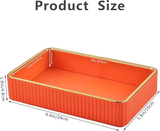 PU Leather Valet Tray,Desk Organizer Tray Nightstand Organizer Trinket Dish Storage Key Bowl Decorative Trays for Phone Wallet Jewelry Watch Bathroom Bedroom Perfume Vanity Trays,Orange