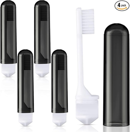 Patelai 4 Pieces Travel Toothbrush Set, Soft Bristle Mini Foldable Tooth Brush with Case, Individually Wrapped Small Portable Travel Size Toiletries Stuff for Camping (Black)