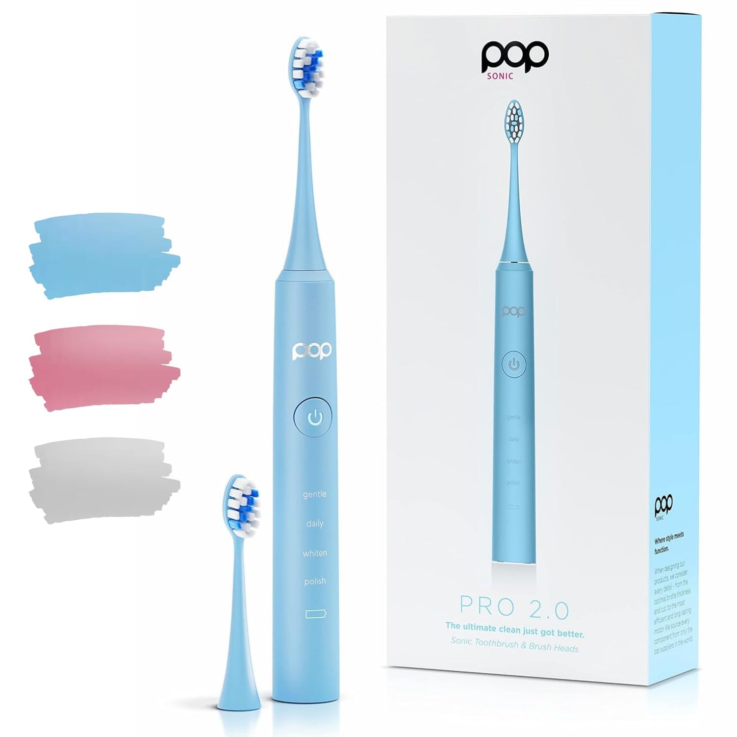 Pop Sonic Pro 2.0 Electric Toothbrush (Blue) Rechargeable Sonic Toothbrush with 45,000 Vibrations Per Minute & 4 Cleaning Modes for Adults & Kids with Long Lasting Dupont Nylon Bristles