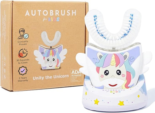 autobrush Kids Electric Toothbrush – Only ADA Accepted U-Shaped Toothbrush, Clinically Proven Up to 5.1X Better Cleaning, 30 Seconds, Full-Mouth 360 Coverage, LED Lights, Music, Ages 3-5, Unicorn