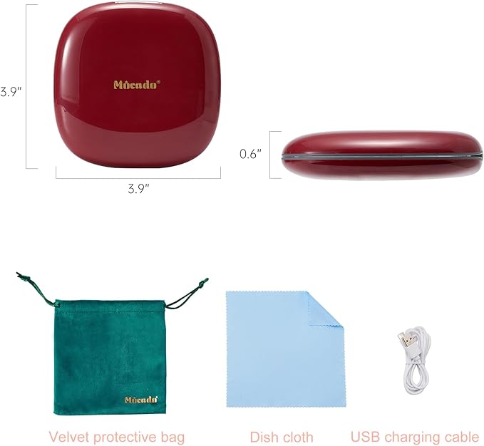 Mocado Compact LED Travel Makeup Mirror - 4 Inches 1X/10X Magnification Travel Mirror with Light Dimmable Double Sides Lighted USB Rechargeable Compact Mirror for Purse,Pocket,Travel(Wine Red)