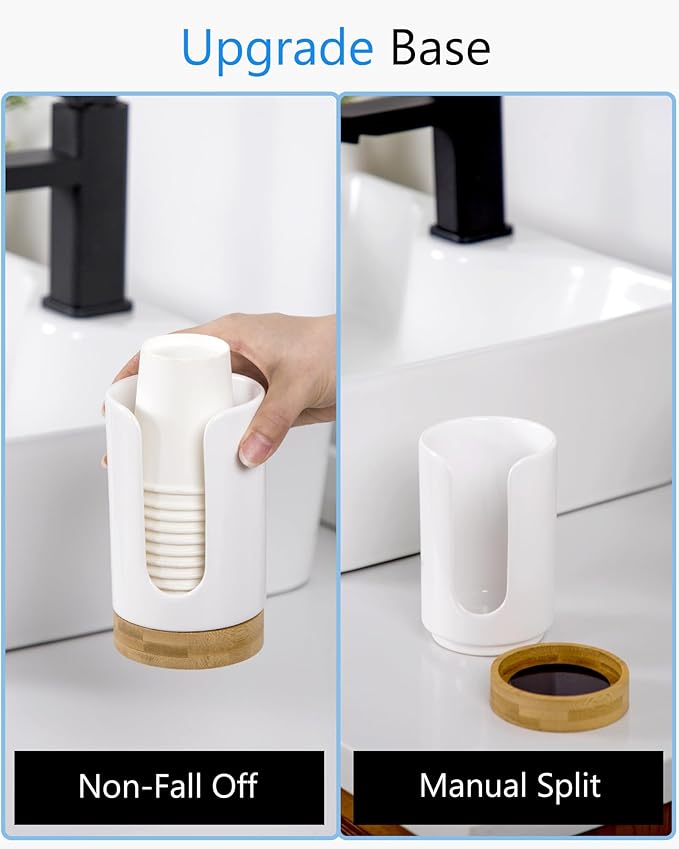 Ceramic Bathroom Cups Dispenser - 3-5 oz Disposable Paper & Plastic Bathroom Cups Holder - Mouthwash Cups Dispenser for Bathroom, Guest Toiletries, Countertop, Coffee - BPA Free (White)