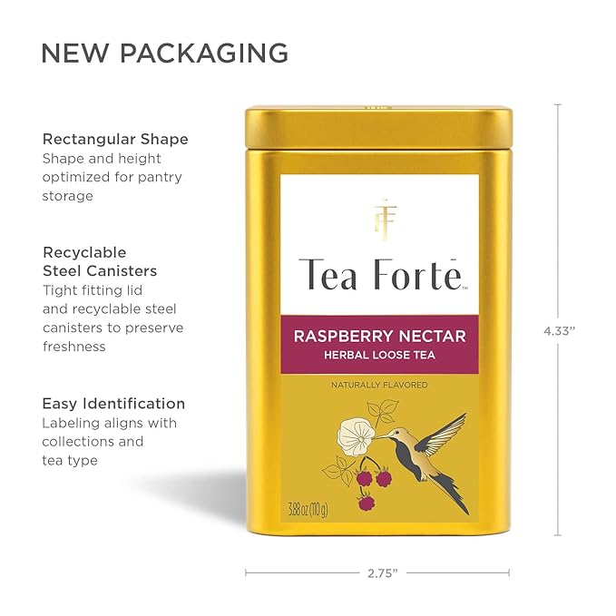 Tea Forte Raspberry Nectar Premium Loose Leaf Caffeine-Free Herbal Tea Blend Canister, Makes 35-50 Cups