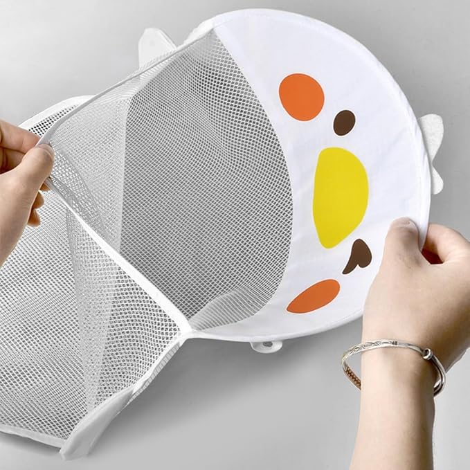 EMVANV Mesh Bath Toy Organizer，Wth 2 Suction Cups Hanging Mesh Bathtub Toy Holder for Kids and Baby Compatible with Bath Toy Storage(White)