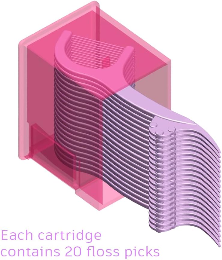 Shaker Dental Floss Picks Travel Case for On-The-Go, Dispenser + Cartridges, Each Cartridge Contains 20 High-Performance Floss Picks (1 Dispenser + 5 Cartridges, Red)