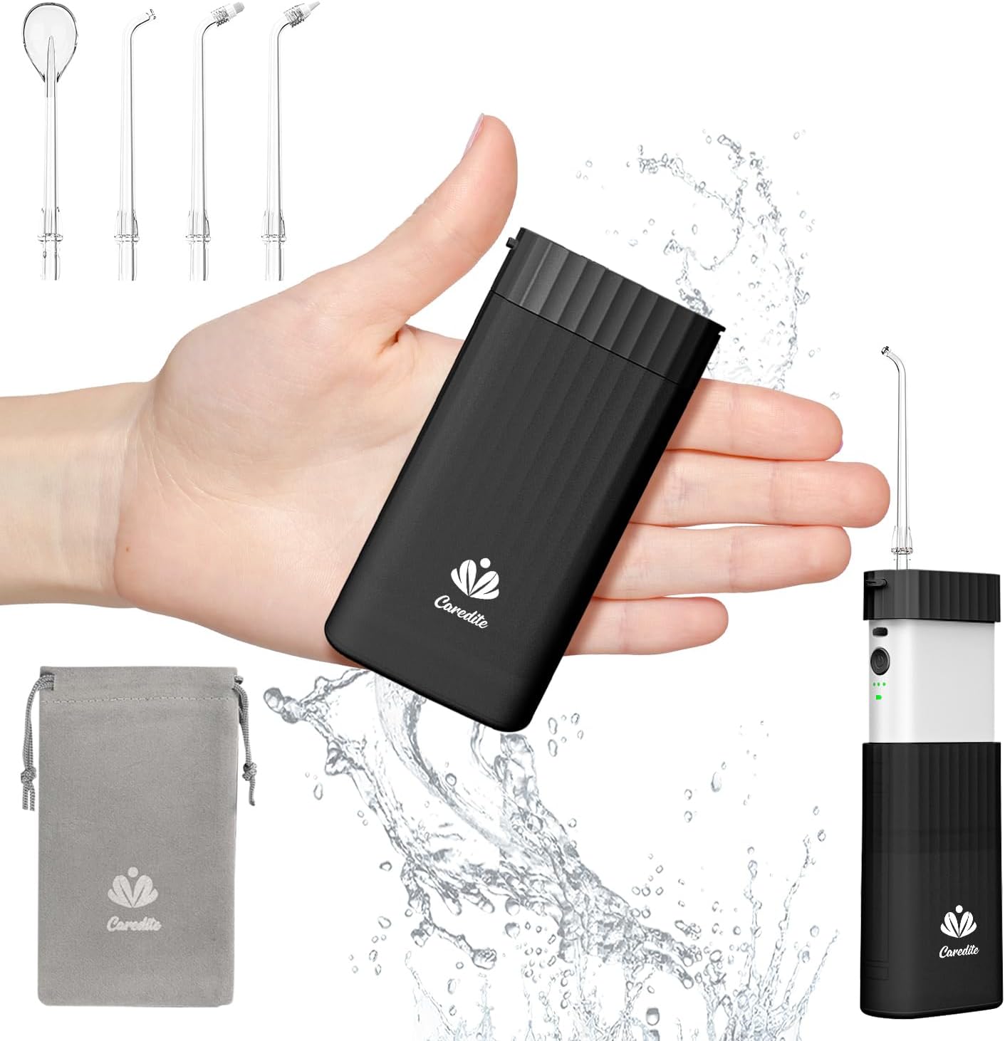 Portable Water Flosser for Teeth,Travel Water Flosser Picks,Mini Cordless Oral Irrigator Rechargeable Power Dental with Telescopic Water Tank, IPX7 Wateroproof for Brace & Sensitive Teeth Care,Black