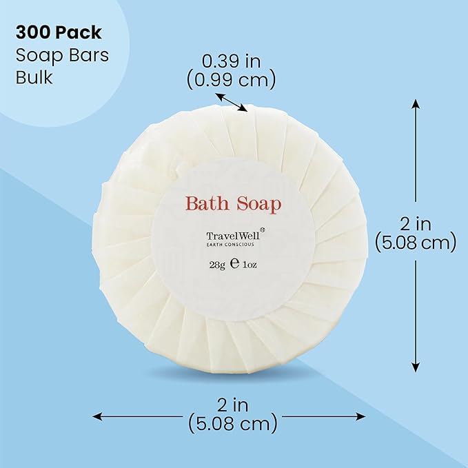 Travelwell Bar Soap Bulk - 1 oz, 300-Pack - Individually Wrapped Hotel & Travel Mini Soap Bars - For Vacation Rental and Airbnb Toiletries or Hygiene Kits Supplies