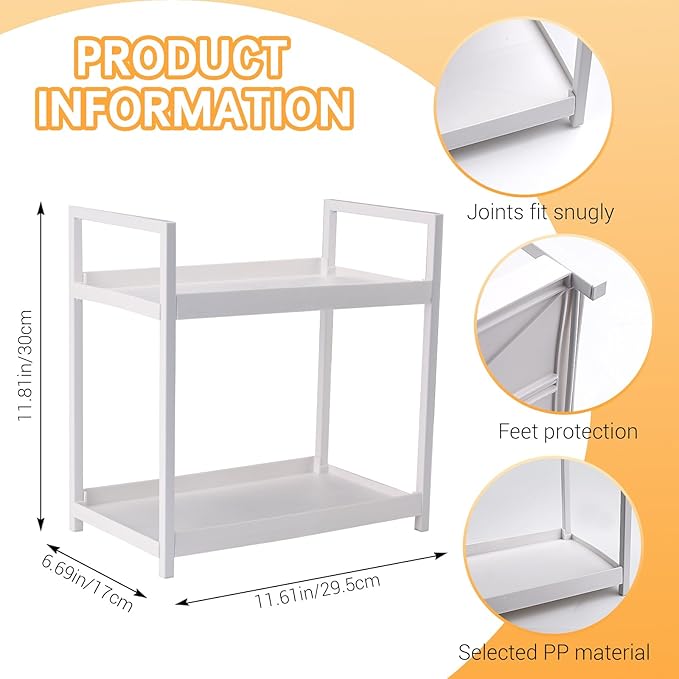 2-Tier Bathroom Counter Organizer with Basket, Vanity Tray Shelf, Bathroom Organizer Countertop, Vanity Organizer Bathroom Tray, Makeup And Skincare Organizers for Vanity, Kitchen Spice Rack (White)