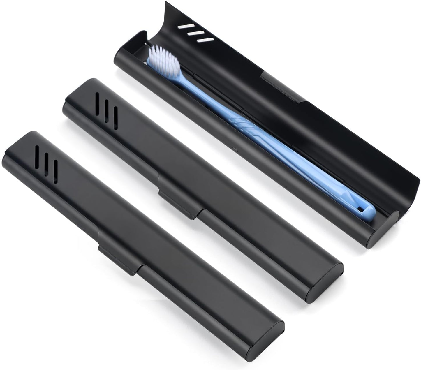 Travel Toothbrush Case, 2Pack Portable Toothbrush Holders, Durable Aluminum Toothbrush Storage Box, Small Breathable Manual Toothbrush Container for Traveling, Camping, Business Trip - Black